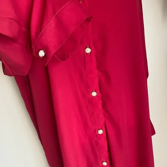 Red Button-Up Shirt Dress Kurti kameez tunic - Picture 3 of 6